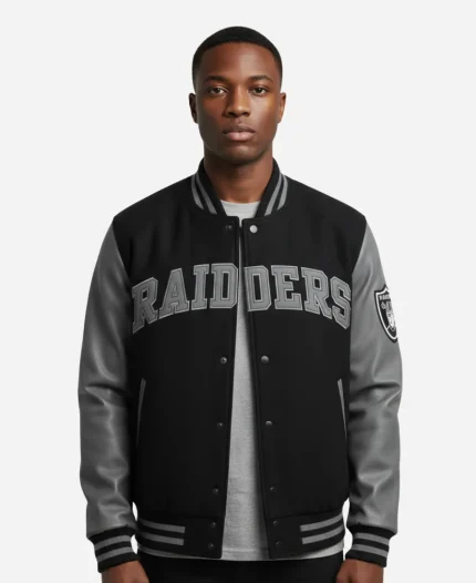Las Vegas Raiders Grey & Black Letterman Jacket