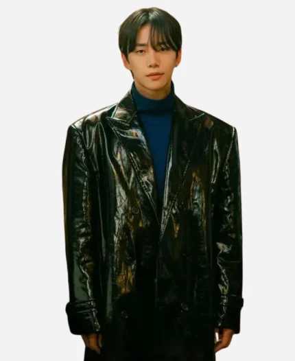 Lee Jun-ho Typhoon Family Leather Coat - Black