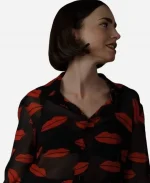 Lily Collins Emily In Paris Lips Printed Blouse