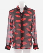 Lily Collins Emily In Paris S05 Lips Printed Blouse