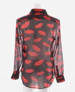 Lily Collins Emily In Paris S05 Lips Printed Blouse - Black
