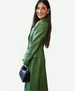 London Fashion Week 2025 Olivia Munn Green Double Breasted Leather Coat