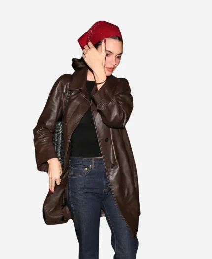 Los Angeles Kendall Jenner Brown Leather Coat