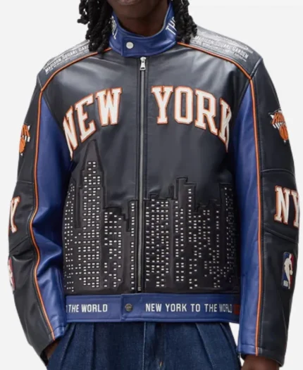 NBA Knicks Moto Leather Jacket