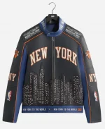 NBA NY Knicks Leather Moto Jacket