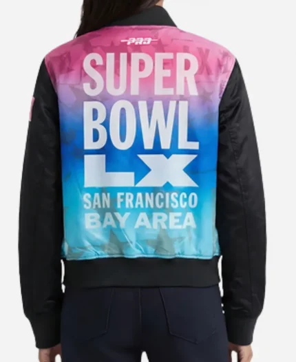 NFL Super Bowl LX Black Satin Varsity Jacket