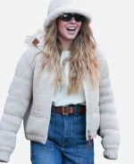 NYC Street Style Sydney Sweeney Cream Puffer Jacket