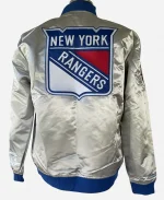New York Rangers Team OG 2.0 Silver Satin Varsity Jacket