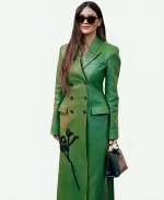 Olivia Munn Green Leather Coat