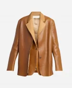 PFW 2025 Kendall Jenner Brown Leather Blazer