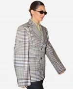 PFW 2025 Kendall Jenner Mixes Checks & Stripes Cotton Jacket