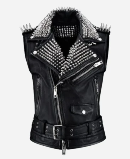 Punk Style Black Belted Biker Leather Vest