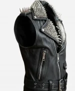 Punk Style Black Leather Vest