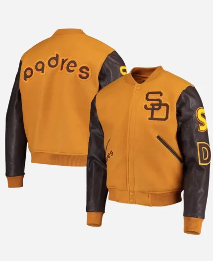 San Diego Padres Logo Full-Zip Wool & Leather Varsity Jacket