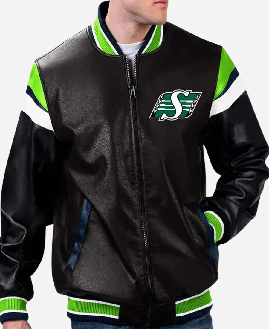 Saskatchewan Roughriders Black Leather Jacket Saskatchewan Roughriders Black Leather Jacket