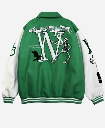 Skeleton Flocking Hip Hop Varsity Jacket