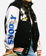 Snoopy Butter Black & White Letterman Varsity Jacket