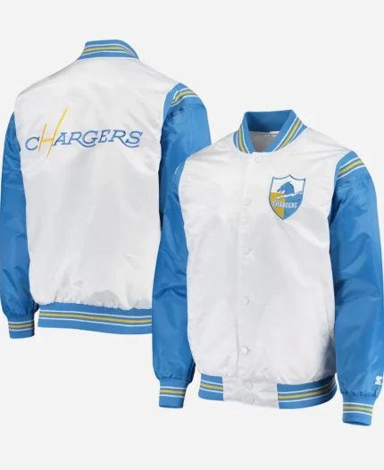 Starter Los Angeles Chargers Renegade Throwback White & Powder Blue Varsity Jacket
