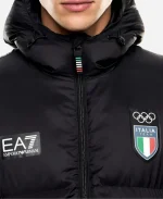 Team Italy 2026 Black Down Hooded Puffer Jacket