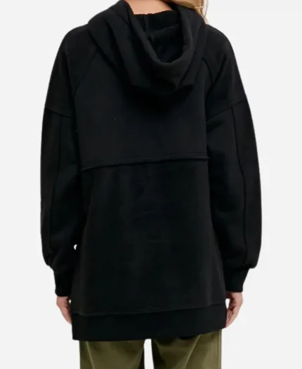 The Warmy Oversized Fleece Hoodie Tunic - Black