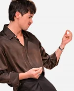 Tom Blyth The Tonight Show 2026 Brown Pleated Shirt