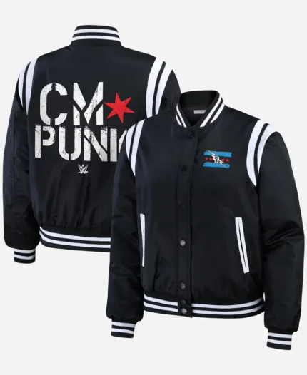 WWE CM Punk 2026 Black Bomber Jacket
