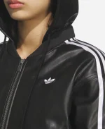 Women's Adidas Originals Black Pleather Hooded PAD Jacket