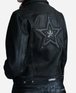 Women's Chrome Hearts Star Embellished Black Leather Trucker Jacket