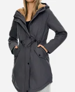 Women's Orolay Fleece Lined Dark Grey Hooded Parka Jacket