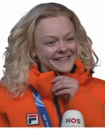 2026 Olympics Xandra Velzeboer Orange Hooded Puffer Jacket