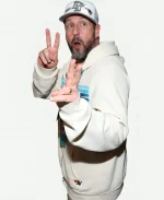 2026 Super Bowl LX Adam Sandler Aviator Nation 5-Striped Cream Fleece Hoodie