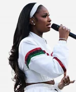 2026 Super Bowl LX Coco Jones White Cropped Jacket