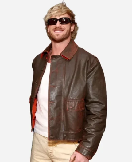 2026 Super Bowl LX Logan Paul Brown Leather Jacket