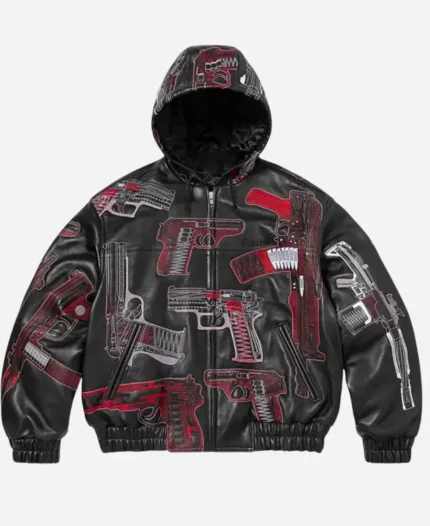 2026 Supreme SS26 Guns Hooded Leather Jacket