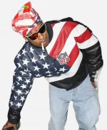 A$AP Rocky Super Bowl Rihanna Handprint Black Leather Jacket