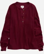 American Eagle Aerie Sherpa Henley Sweatshirt - Red