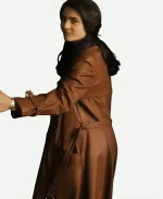 Aurora Giovinazzo Brown Leather Coat