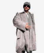 Bad Bunny Super Bowl LX Halftime Show Press Conference Grey Fur Coat