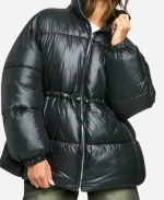 Boohoo Cinched Waist Puffer Jacket - Black