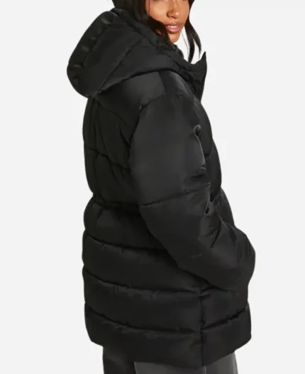 Boohoo Petite Cinched Waist Black Puffer Jacket