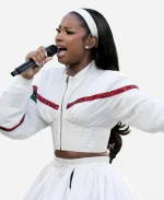 Coco Jones Super Bowl LX White Cropped Jacket