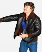 Connor Storrie New York 2026 SNL Shearling Leather Jacket In Brown