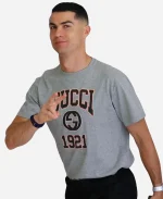 Cristiano Ronaldo 1921 Gucci Logo Print T-Shirt In Gray