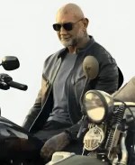 Dave Bautista Movie The Wrecking Crew 2026 James Black Leather Jacket