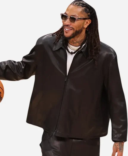Derrick Rose 2026 Retirement Black Leather Jacket