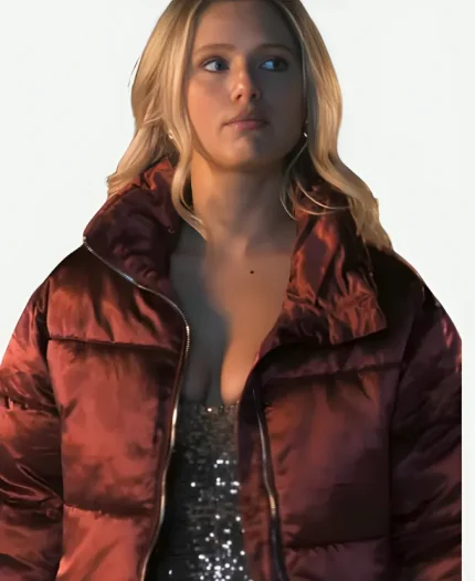 Elise Russo Finding Her Edge Maroon Puffer Jacket