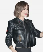 Emilia Jones 2026 Los Angeles Black Leather Jacket