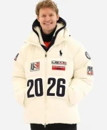 Evan Bates Olympics 2026 Team USA Flagbearer White Puffer Jacket