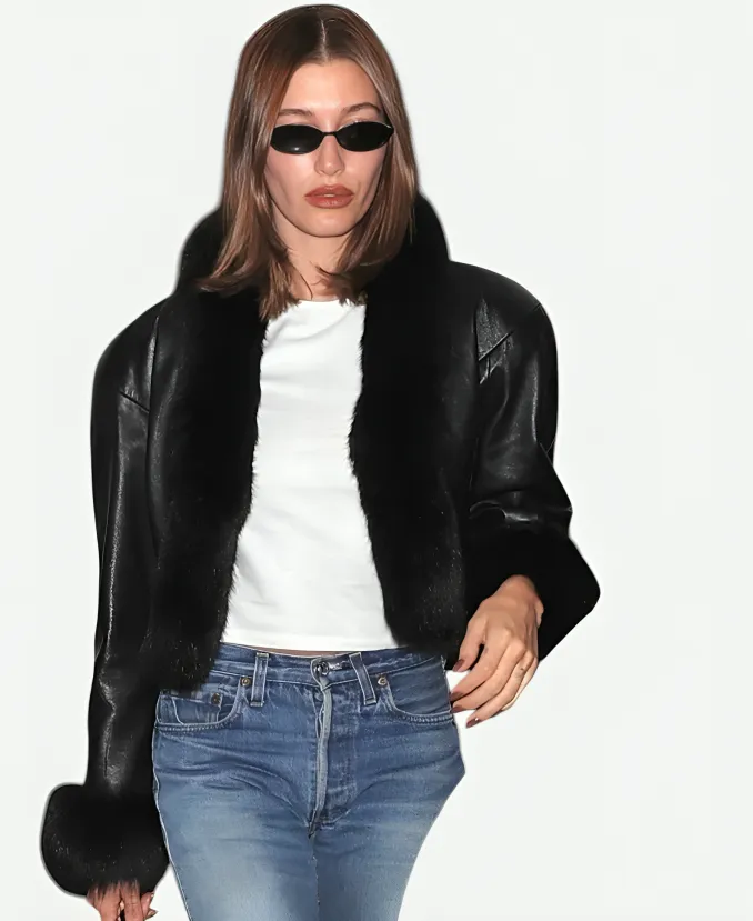 Hailey Bieber 2026 Leather Fur Jacket Hailey Bieber 2026 Leather Fur Jacket