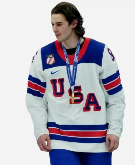 Jack Hughes Mi­lano Corti­na 2026 Winter Olympics Ice Hock­ey Jer­sey